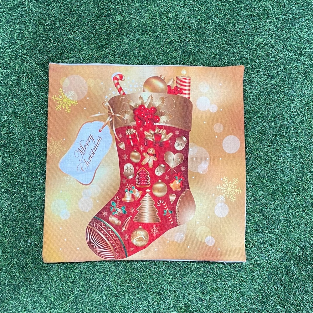 Festive Christmas Stocking Pillow Cover. 17”x17”